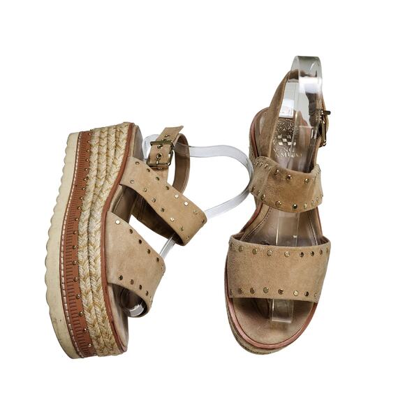 Vince Camuto Womens Marsa Platform Wedge Sandals Size 7.5 Tortilla Suede Studded - Picture 1 of 12